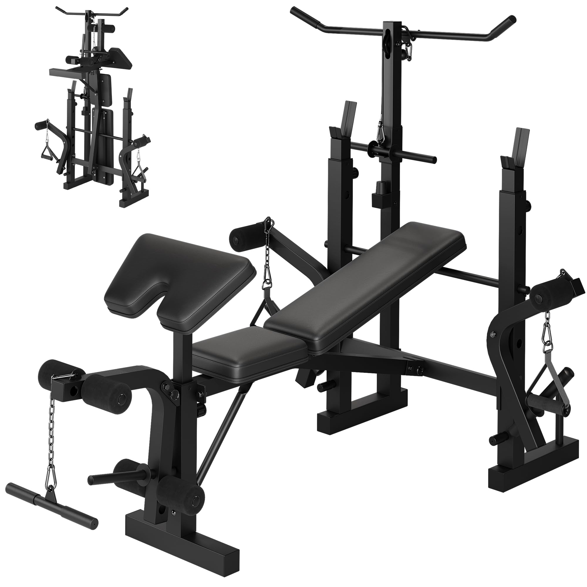 Front. Alchemy Casas - Weight Bench Set With Leg Extension Preacher Curl Pad 9 in 1 Adjustable Workout Press Lat Pulldown Butterfly - MULTI.