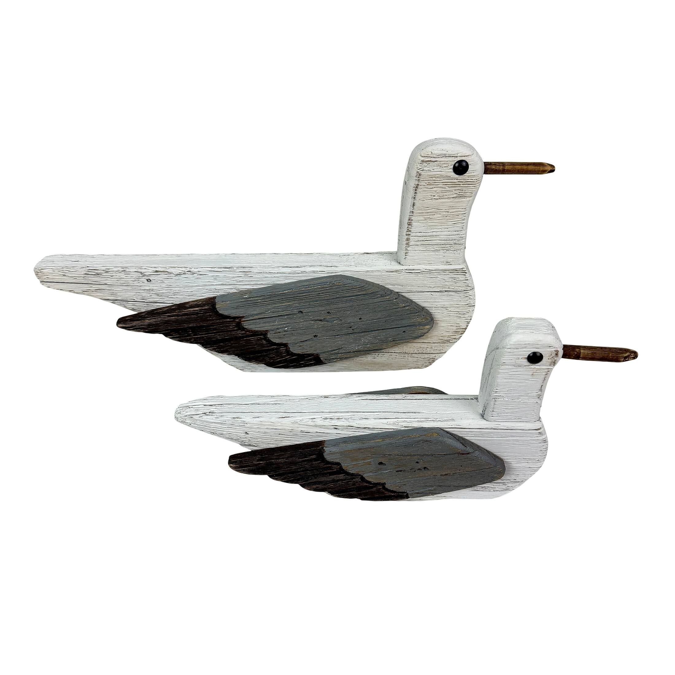 Alt View 2. Things2Die4 - Wooden Seagull Statues Set of 2 Coastal White Bird Shelf Decor 7.5 In - White.