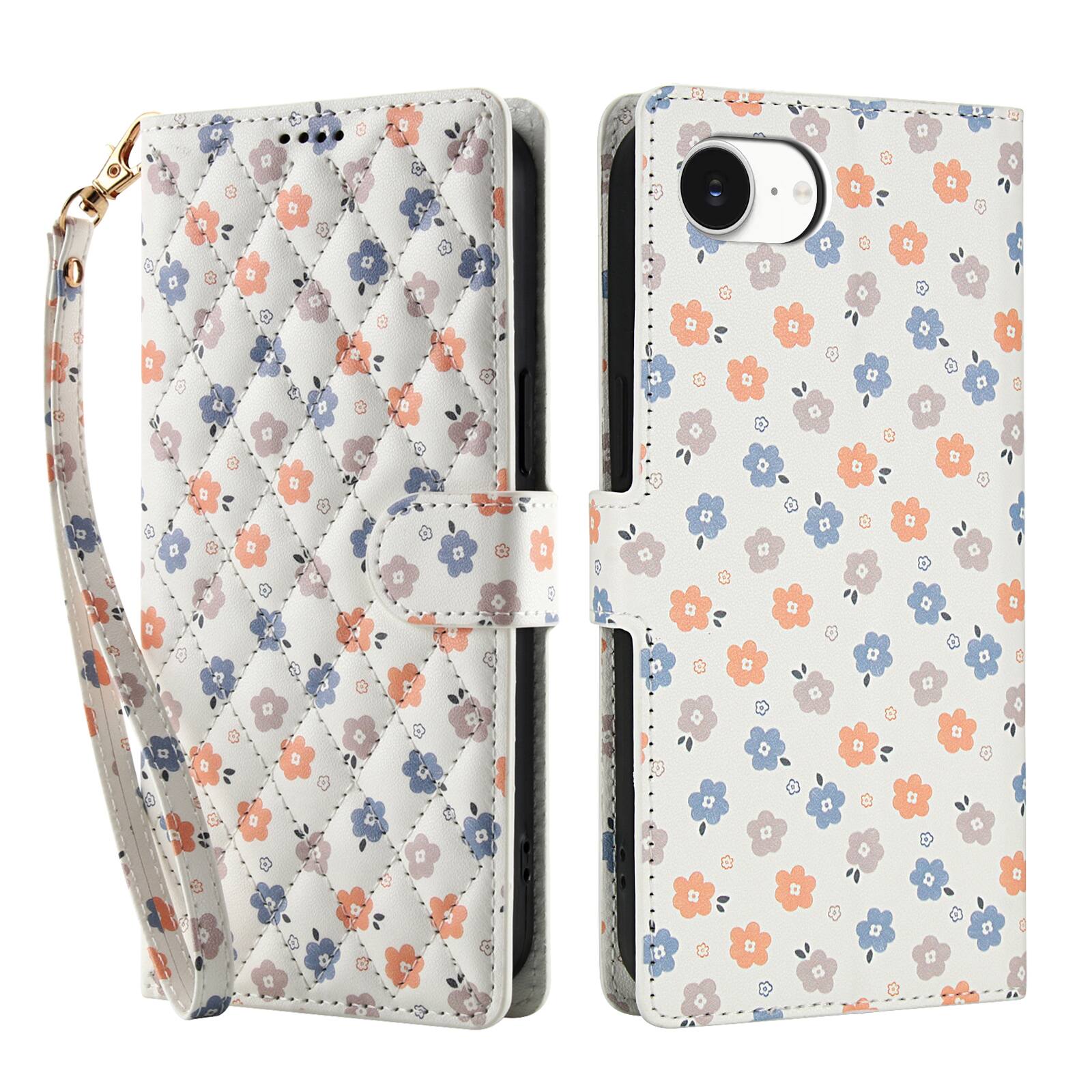 Angle. Dteck - Floral Wallet Case for Apple iPhone 17e with Wrist Strap, Premium PU Leather Shockproof Protective Flip Kickstand Cover - B.