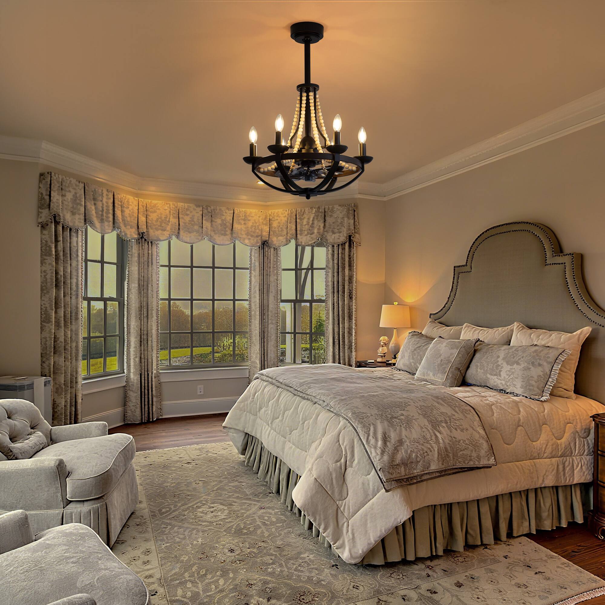 Left. Breezary - 22-Inch Crystal Light Bulb Ceiling Fan, 7 ABS Blades, DC Motor, Semi-Flush Mount, Reversible Function, Remote Control - matte black.