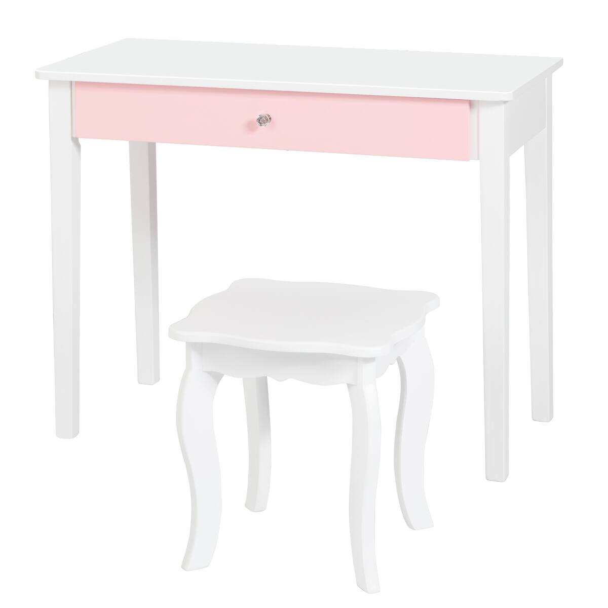 Alt View 4. Costway - Costway Kids Vanity Set Princess Makeup Dressing Play Table Set W/Mirror - White.