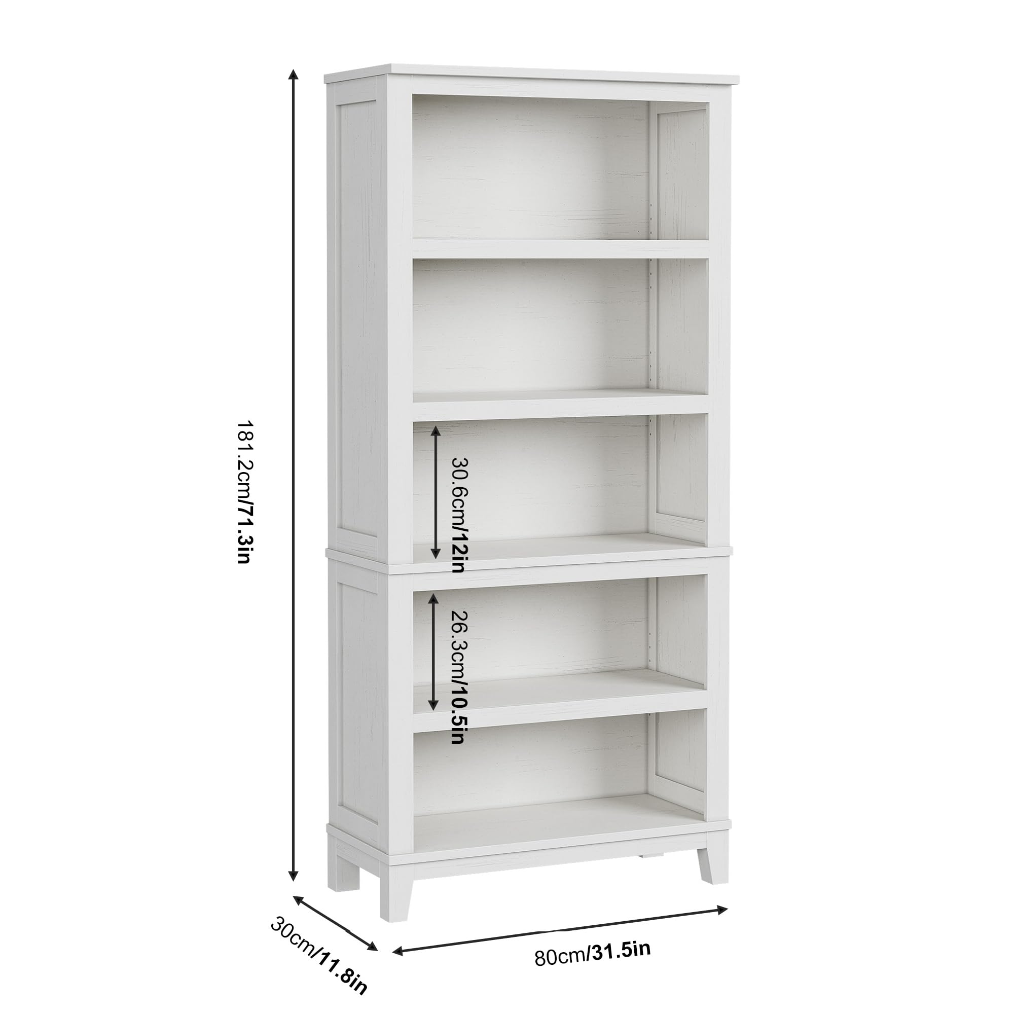 181.2 cm / 71.3 in  
30.6 cm / 12 in  
26.3 cm / 10.5 in  
30 cm / 11.8 in  
80 cm / 31.5 in