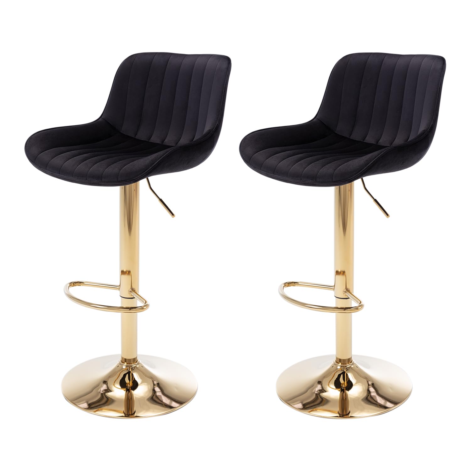 Front. Ecooso - Set of 2 Adjustable Swivel Bar Stools, Chrome Base with Footrest, Mechanical Height Lift - Black.