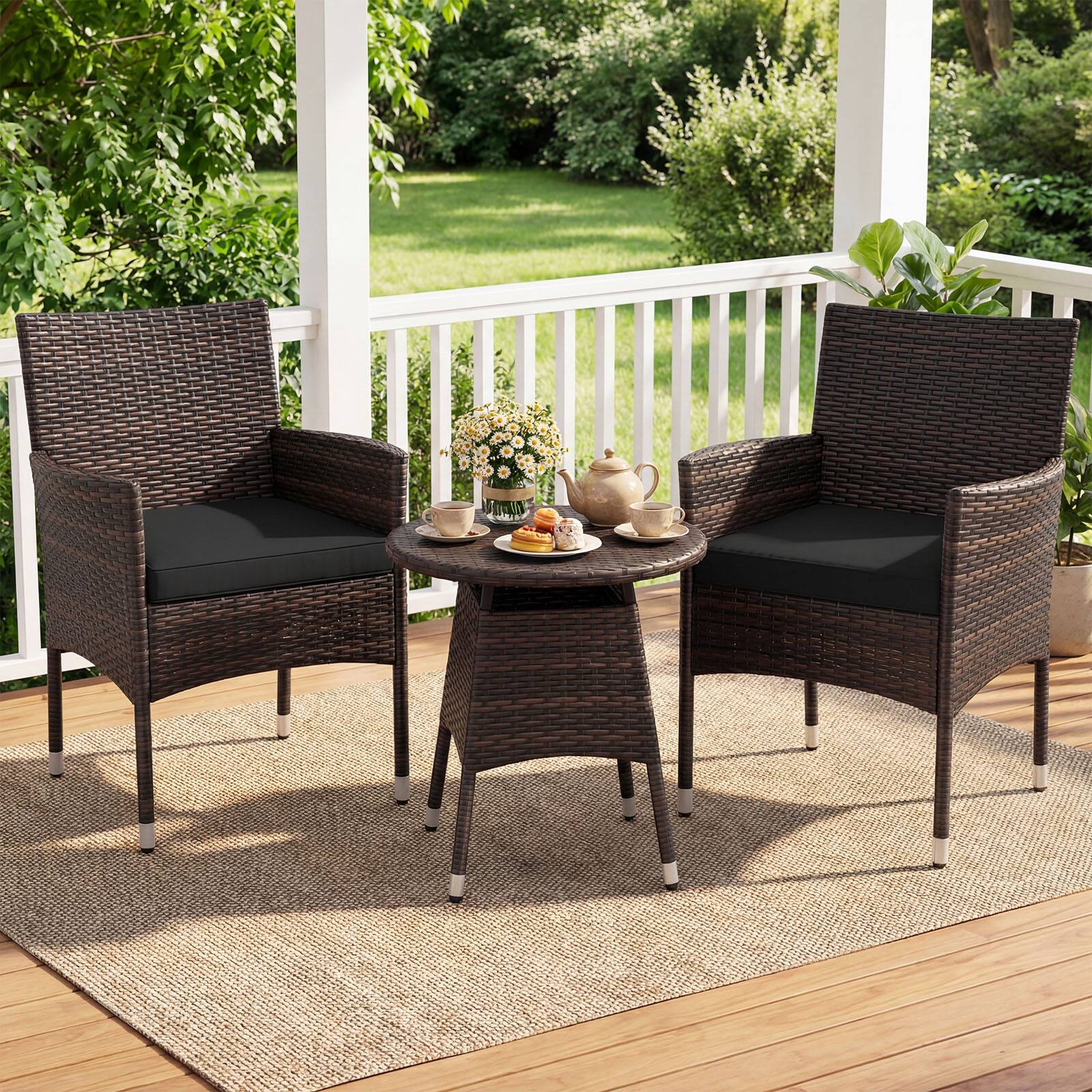 Alt View 3. Costway - Costway 3 Piece Patio Furniture Set, Hand-Woven PE Wicker Conversation Set with Armchairs - Mix Brown&Black.
