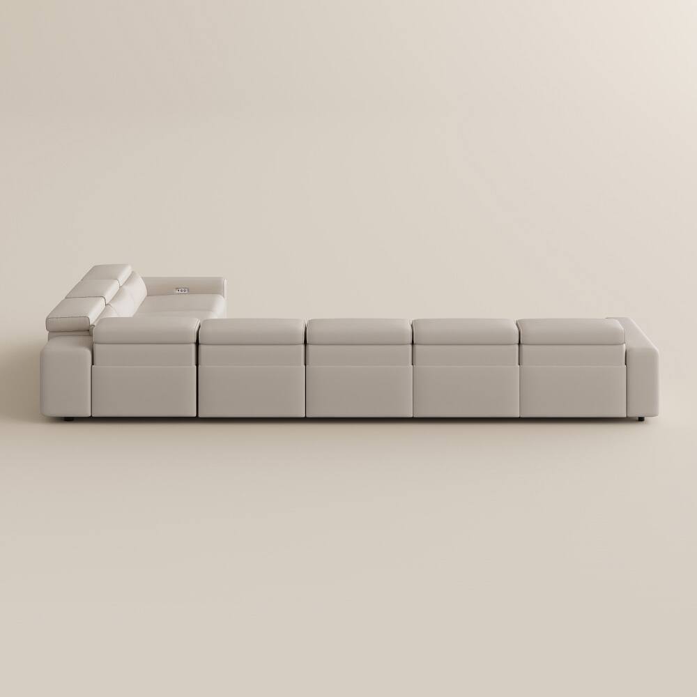 Alt View 10. POVISON - 171" Modern L-shaped Power Reclining Extendable Sofa,  Dual- charging, 2 Deep Seat 90°-145° Recline, ,Waterproof, Black - Beige Sustainable Leather.