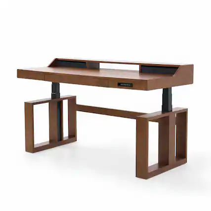 Front. FlexiSpot - Fusion Retro 63" Walnut Veneer Electric Height Adjustable Standing Desk - Walnut.