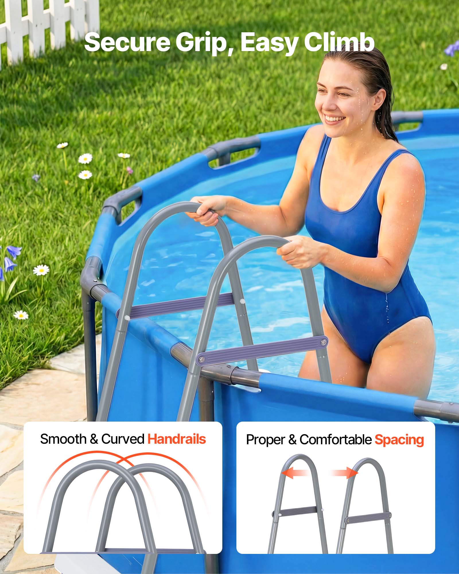Secure Grip, Easy Climb  
Smooth & Curved Handrails  
Proper & Comfortable Spacing