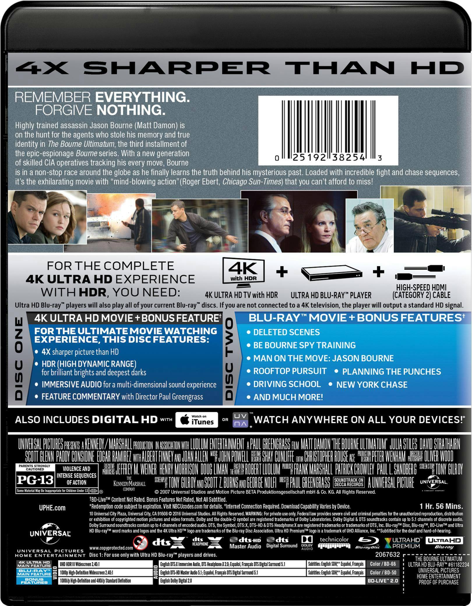 Back. The Bourne Ultimatum   - 4K Blu-Ray.