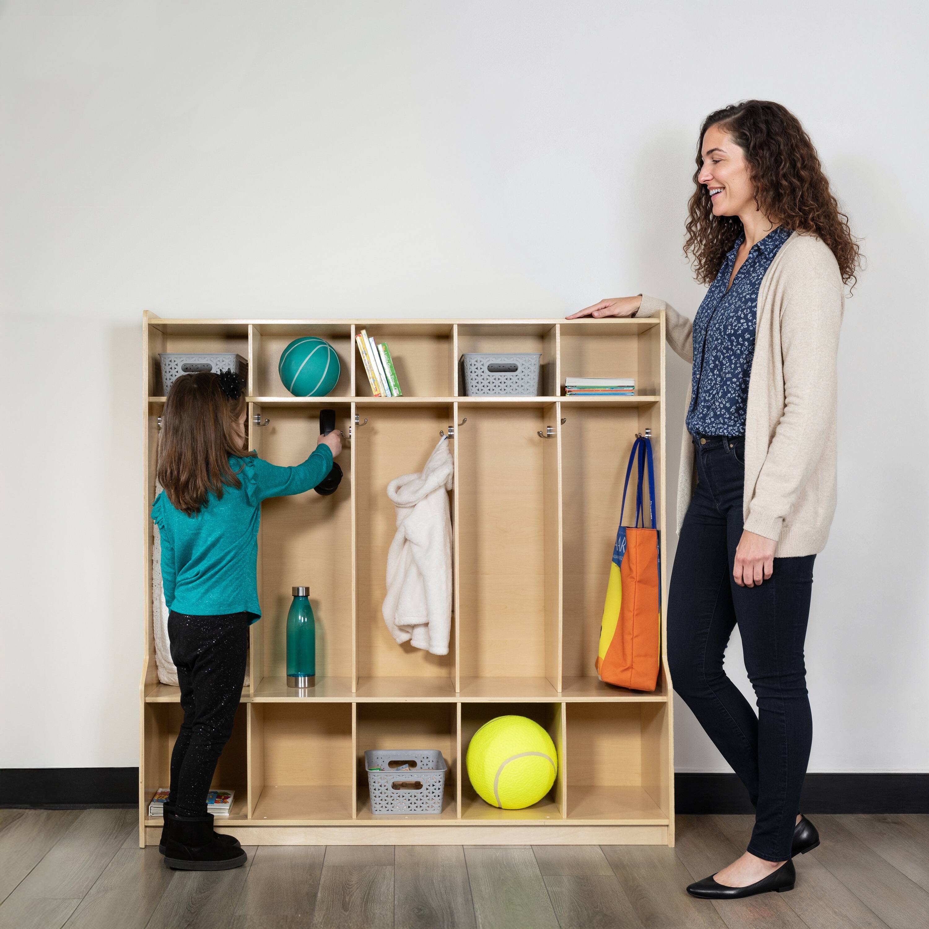Alt View 3. Emma + Oliver - Wood School Coat Locker with Bench, Cubbies and Storage Organizer Hook - Natural.