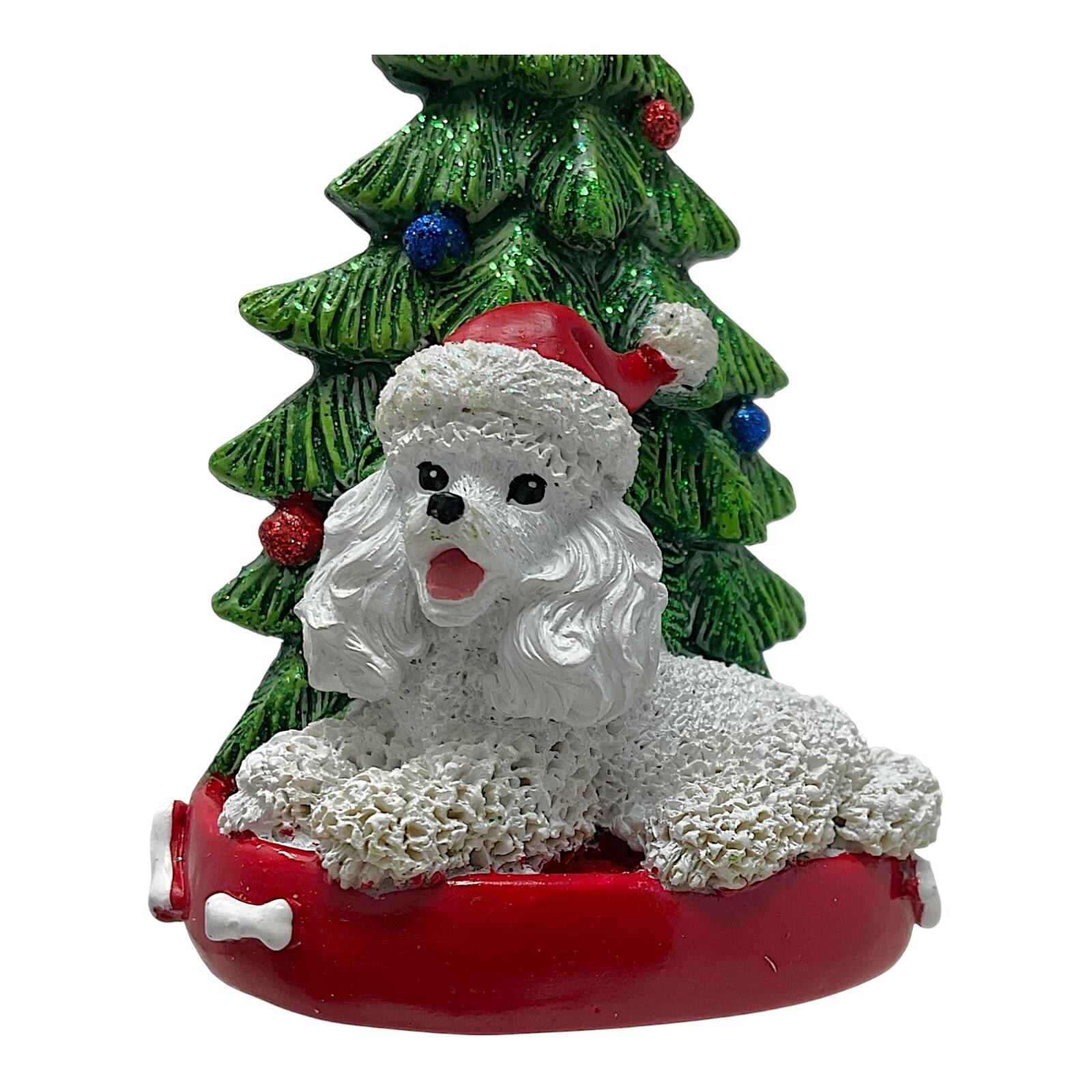 Angle. Kurt S Adler - Kurt Adler White Poodle Dog Wearing Santa Hat with Christmas Tree Resin Ornament 4.25 inch - Multicolor.