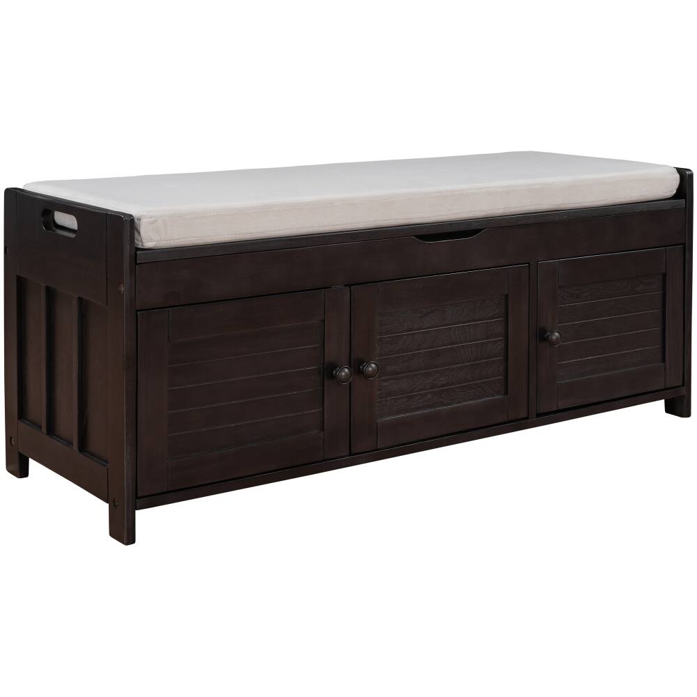 Alt View 2. Ropilly - Ropilly Espresso Wooden Entryway Storage Bench with Cushion - Espresso.
