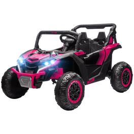 BreeBe - Qaba 24V 7AH 2-Seater Kids ride on UTV Electric Car with 4 Shock Absorbers, LED Lights, Music Horn, 4MPH, Ages 3-8 - Pink