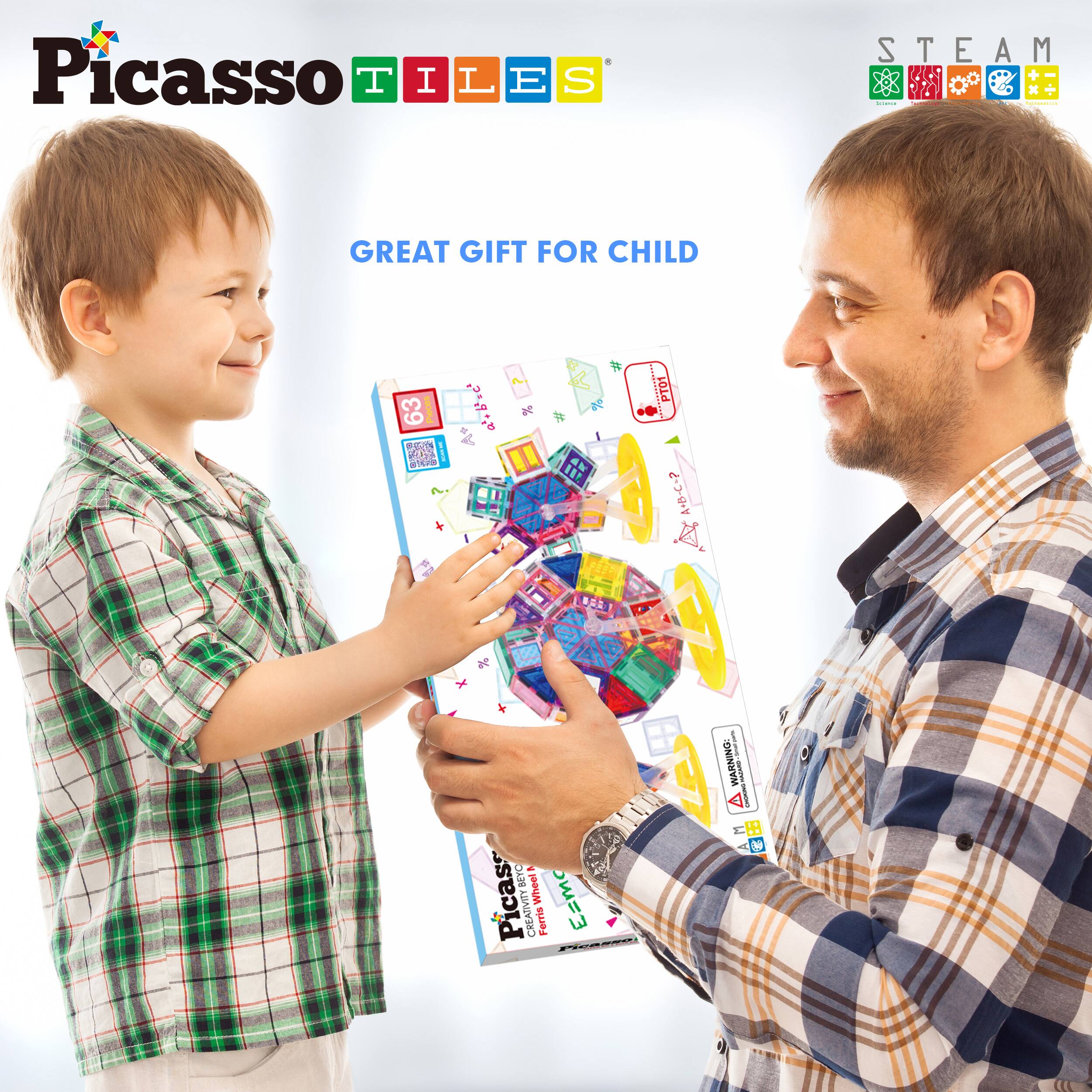 Picasso Tiles  
Great Gift for Child  
Steam  
Warning  
E=mc²  
Creativity  
Ferris Wheel  
For Kids