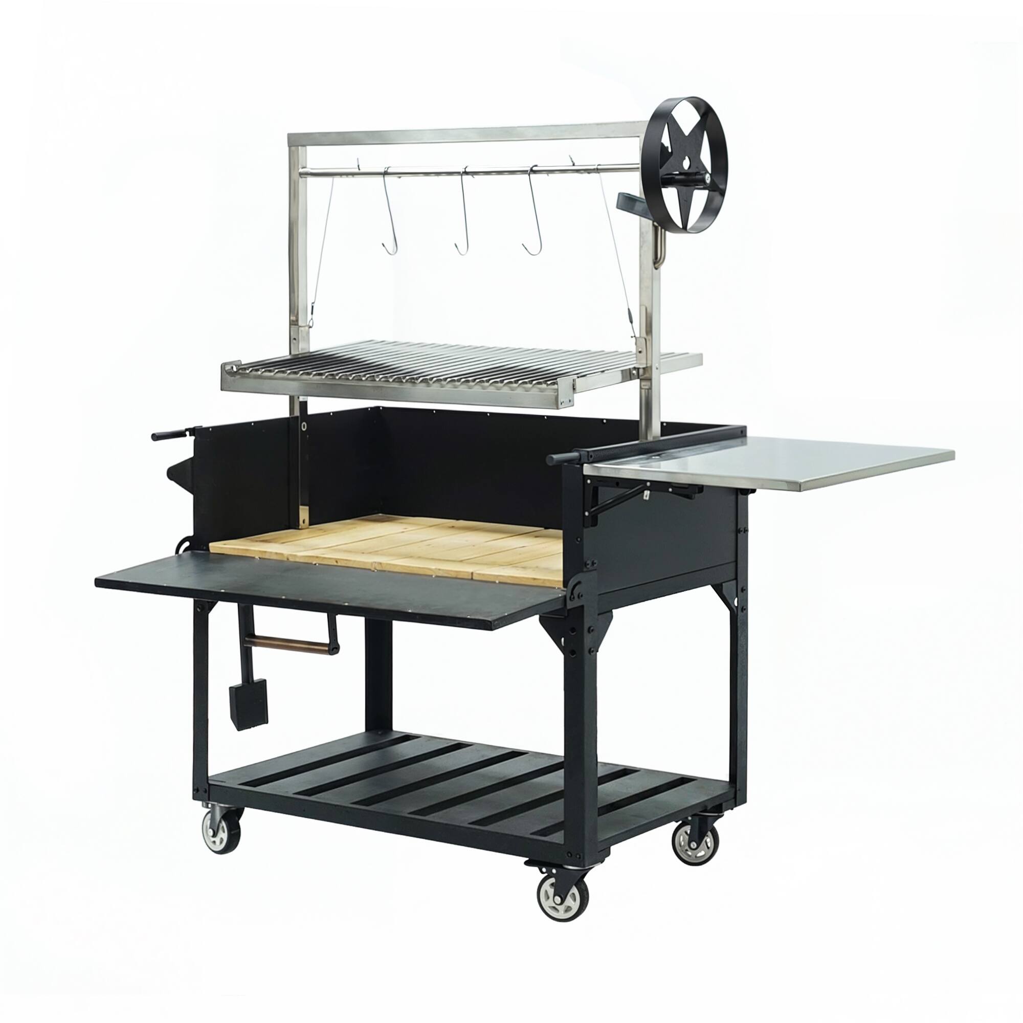 Alt View 8. Famapy - Heavy-Duty Argentine Santa Maria BBQ Grill, Adjustable Wood/Charcoal Cart with Firebricks & 304 Steel Grate for Patio - Black.