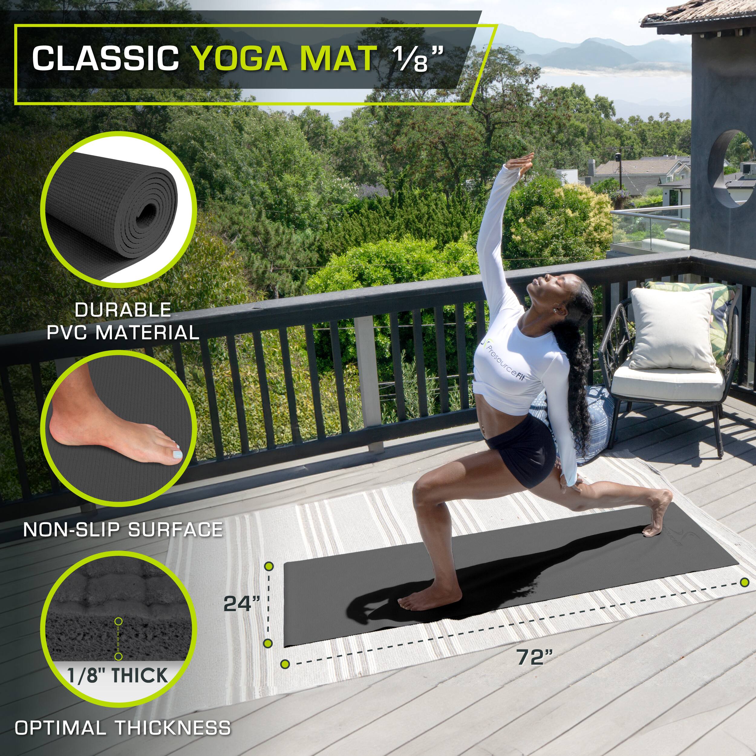 CLASSIC YOGA MAT 1/8" DURABLE PVC MATERIAL NON-SLIP SURFACE 1/8" THICK 24" 72" OPTIMAL THICKNESS
