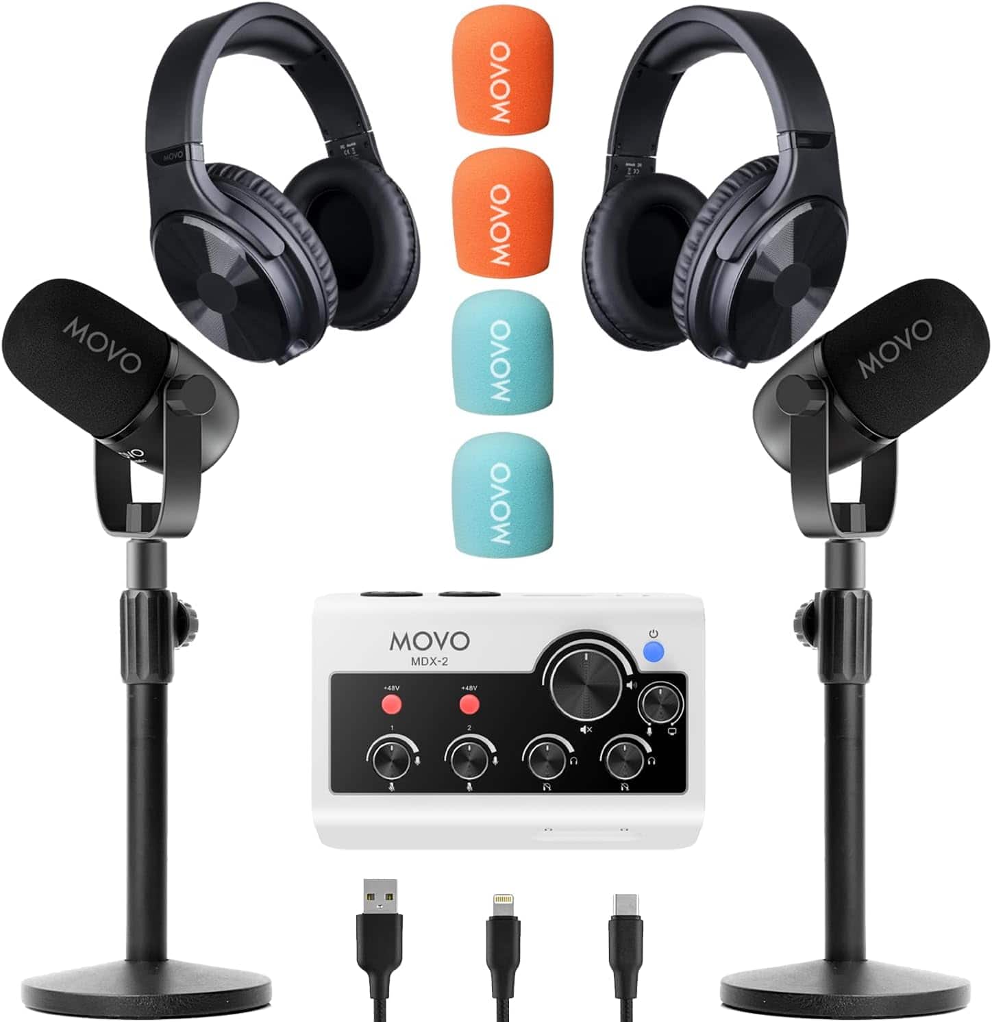 MOVO - PodPro-TH Portable Podcasting Bundle for 2 for Smartphones and Computers