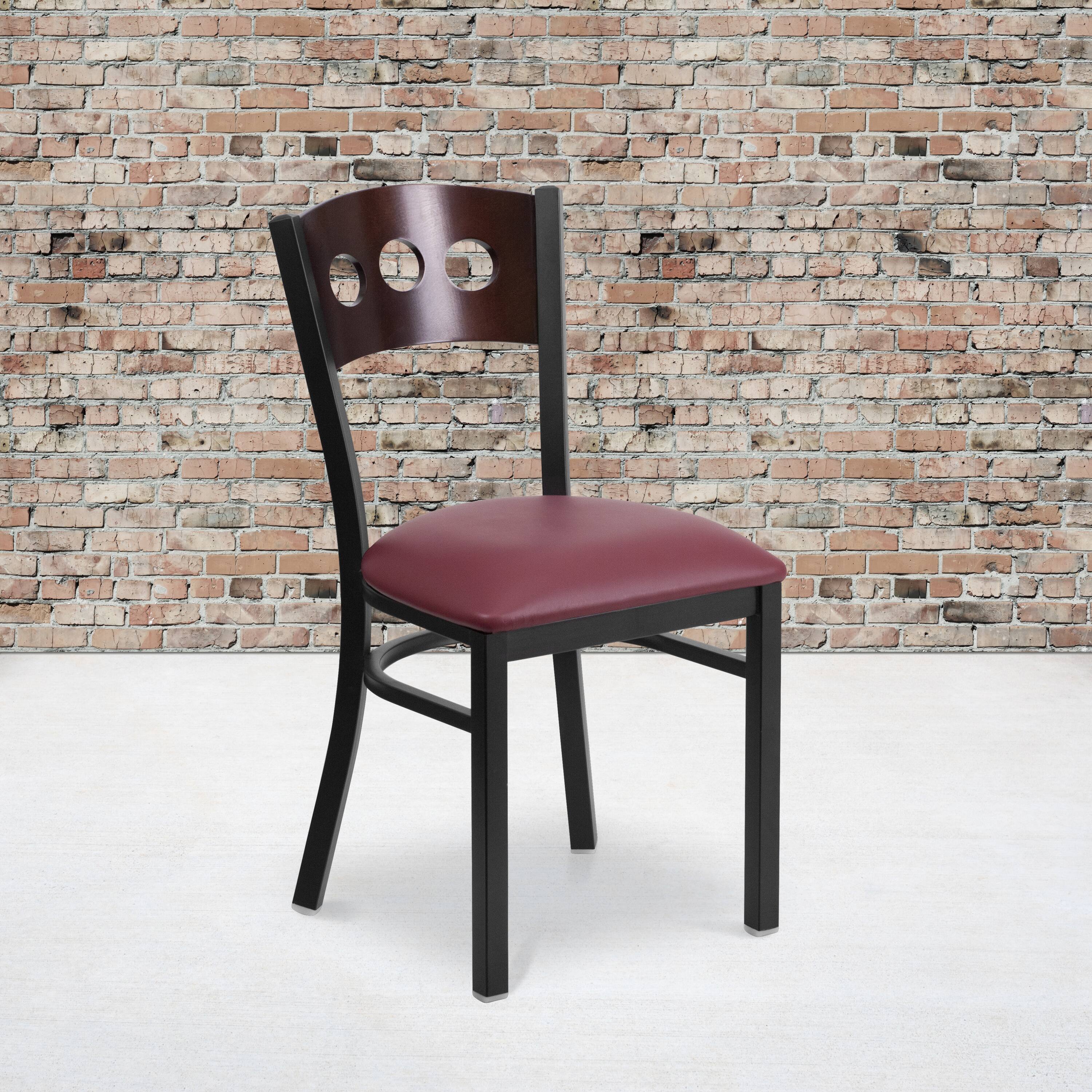 Alt View 1. Emma + Oliver - Decorative 3 Circle Back Metal Restaurant Dining Chair - Walnut Wood Back/Burgundy Vinyl Seat/Black Metal.