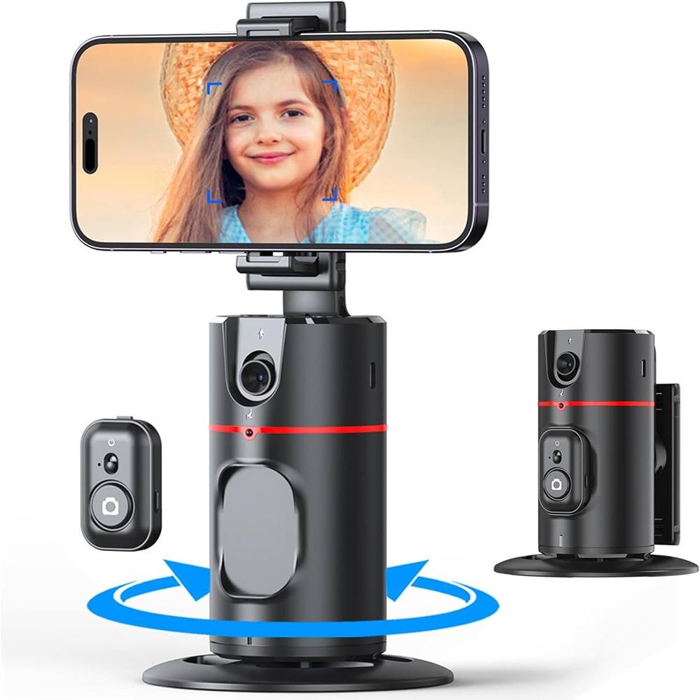 Front. ACJPR - Auto Tracking Phone Holder, 360° Rotation, Remote Selfie Stick, iPhone/Android Does this w.