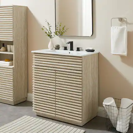 Front. Modway - Render 30" and 36" Bathroom Cabinets Basin Not Included by Modway - Travertine.