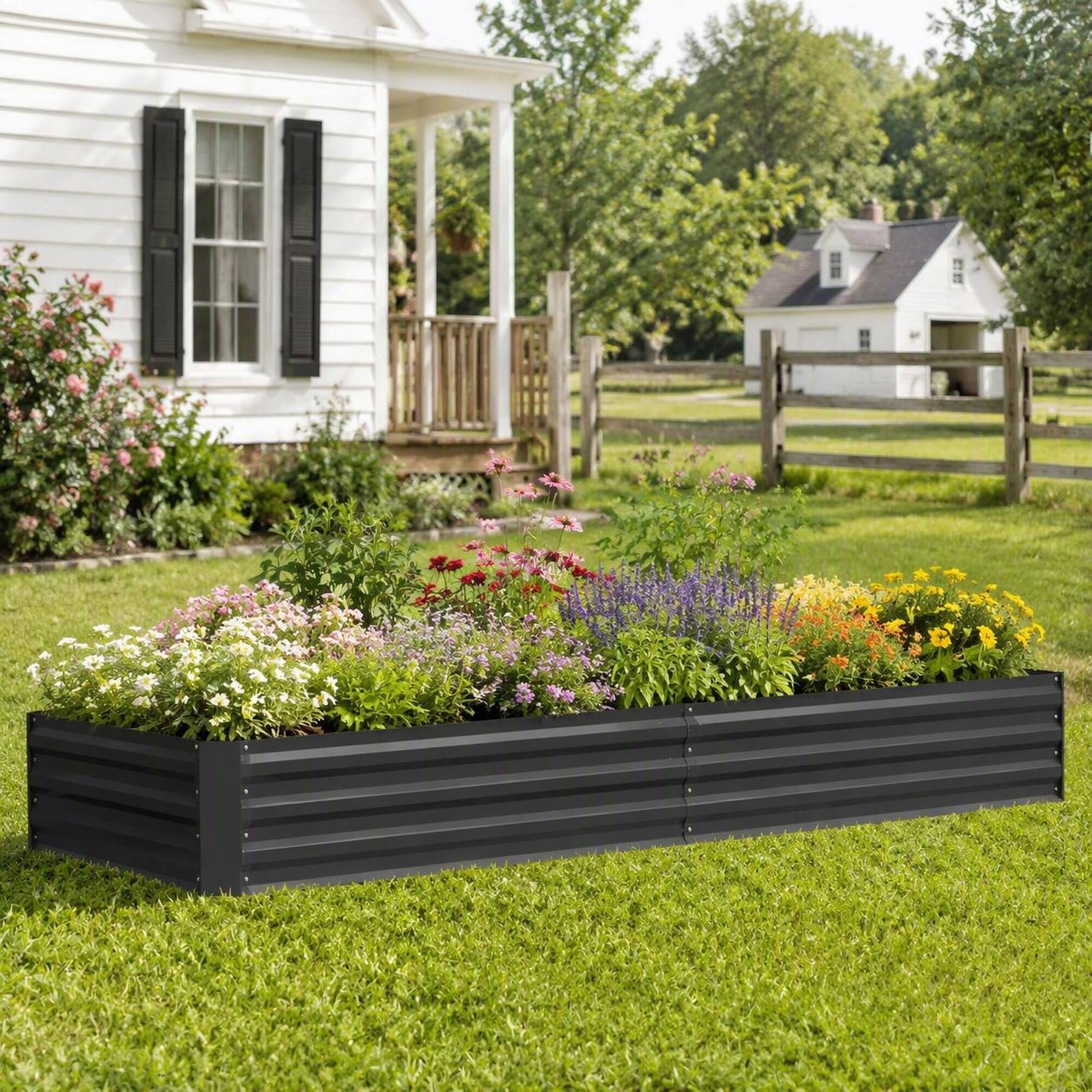 RYHNUYNE Galvanized Steel Raised Garden Bed 7.9 x 3 x 1 ft Metal ...