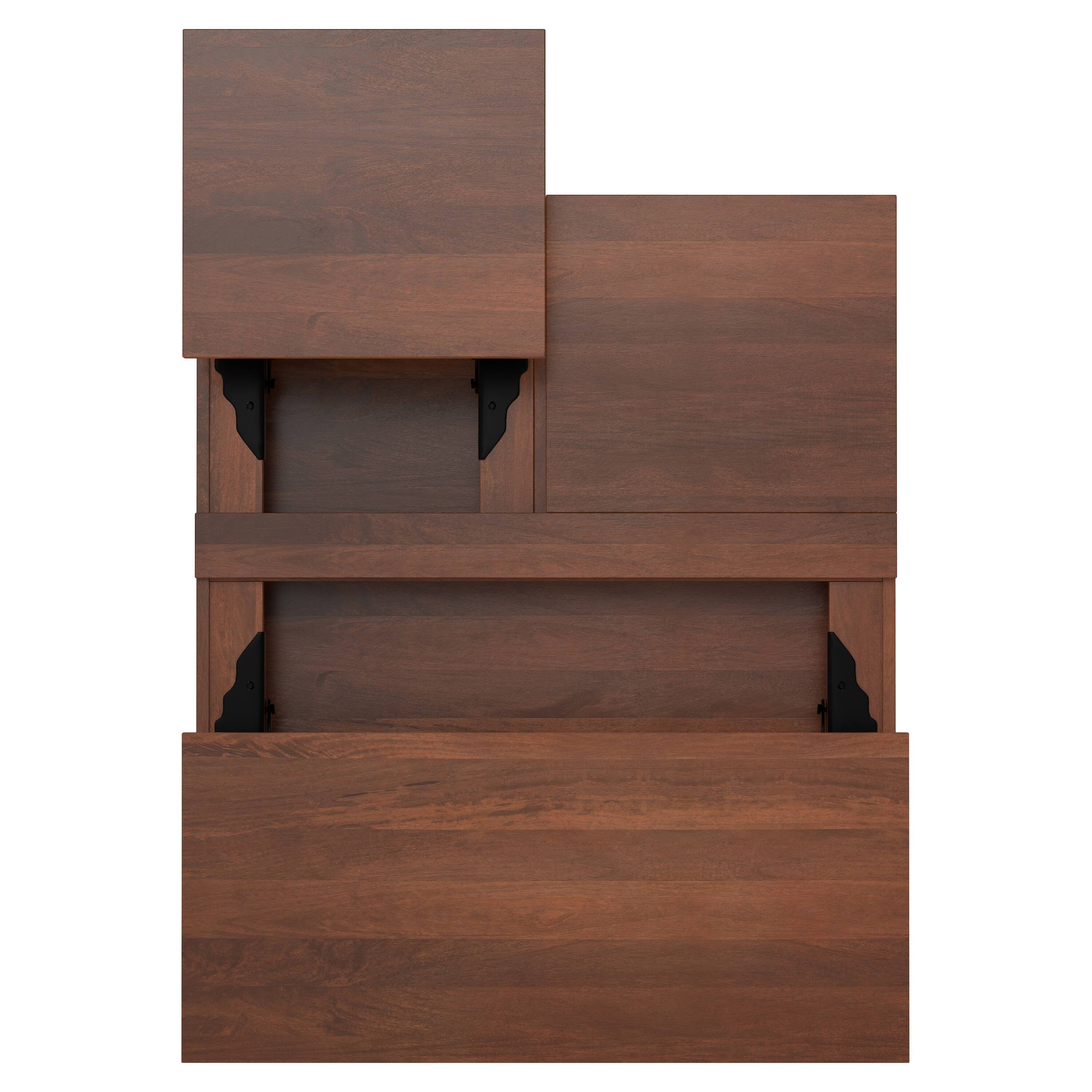 Alt View 7. Simpli Home - Hunter 32 inch Wide Solid Mango Wood Lift Top Square Coffee Table in Umber Brown, Gold - Umber Brown, Gold.