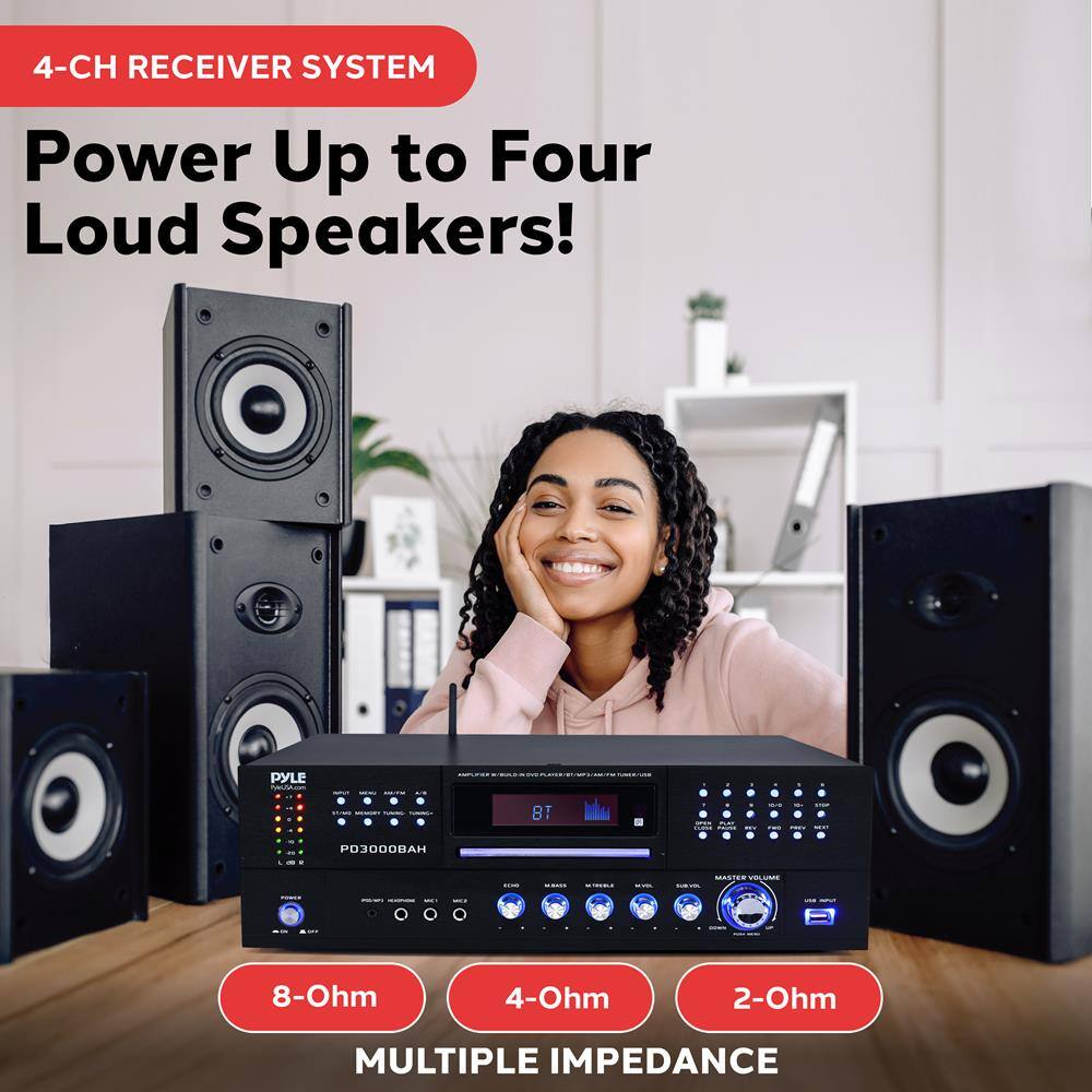 4-CH RECEIVER SYSTEM  
Power Up to Four Loud Speakers!  

8-Ohm  
4-Ohm  
2-Ohm  

MULTIPLE IMPEDANCE