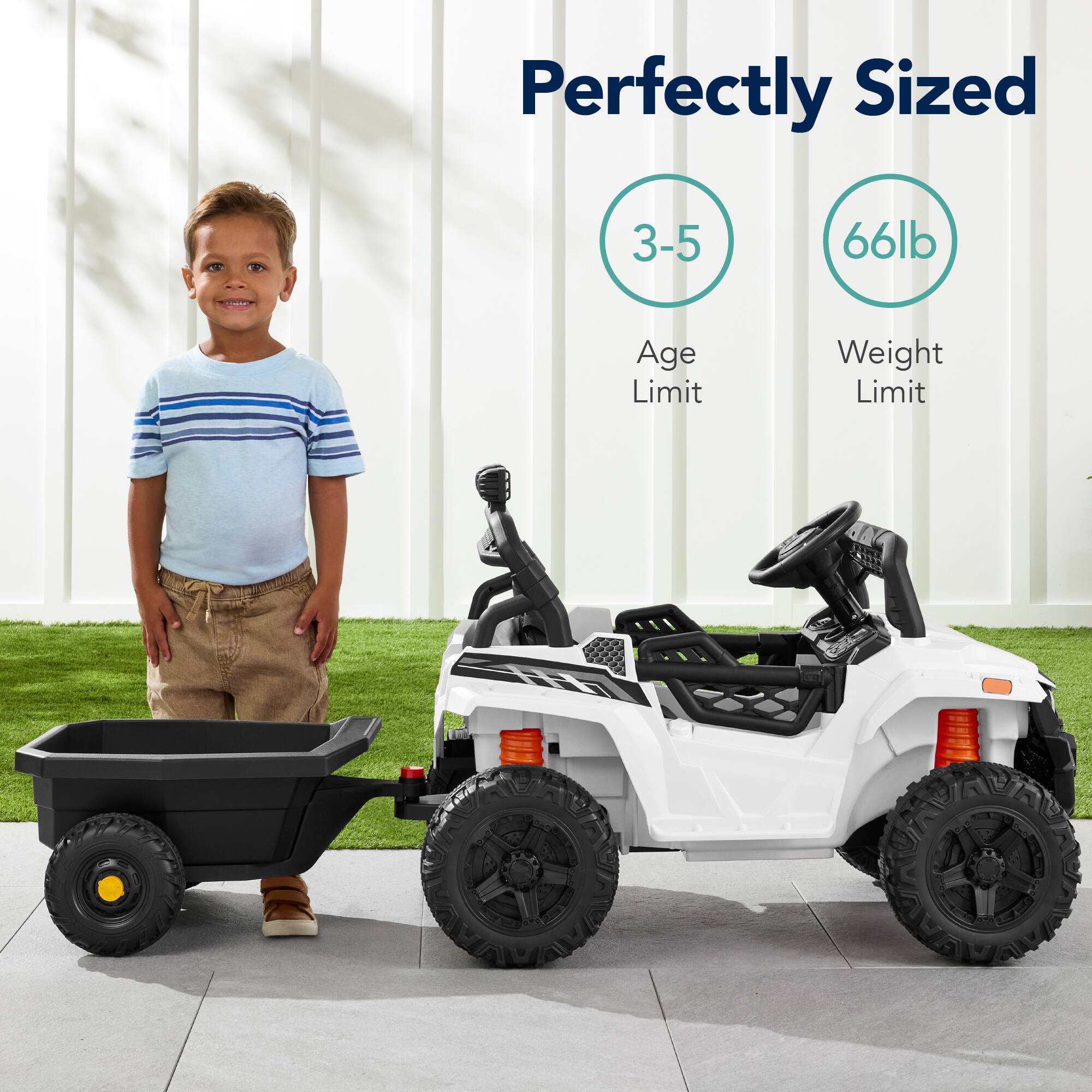 Perfectly Sized  
3-5 Age Limit  
66lb Weight Limit