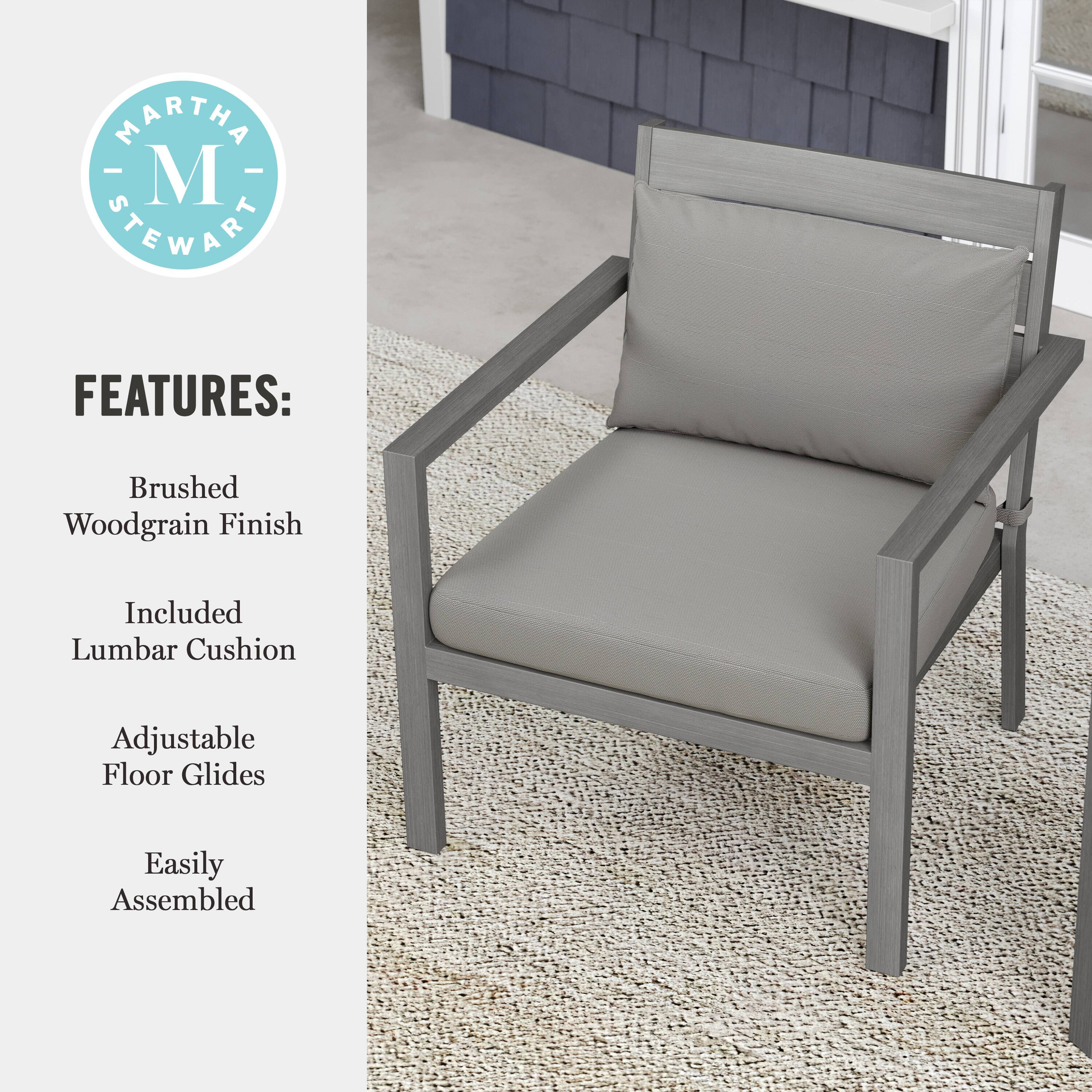 MARTHA STEWART FEATURES: Brushed Woodgrain Finish Included Lumbar Cushion Adjustable Floor Glides Easily Assembled