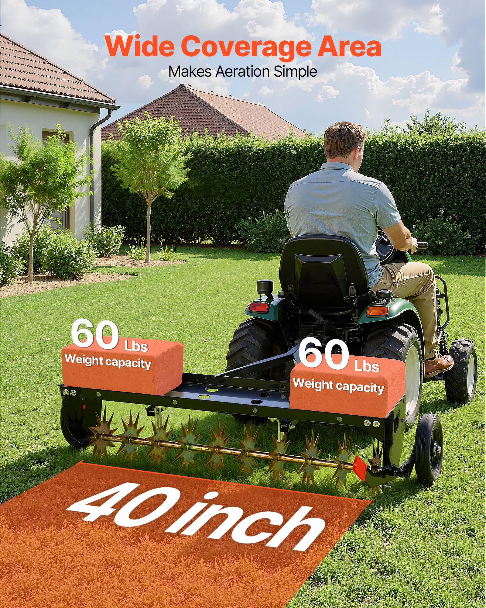 Wide Coverage Area Makes Aeration Simple  
60 Lbs Weight capacity  
60 Lbs Weight capacity  
40 inch
