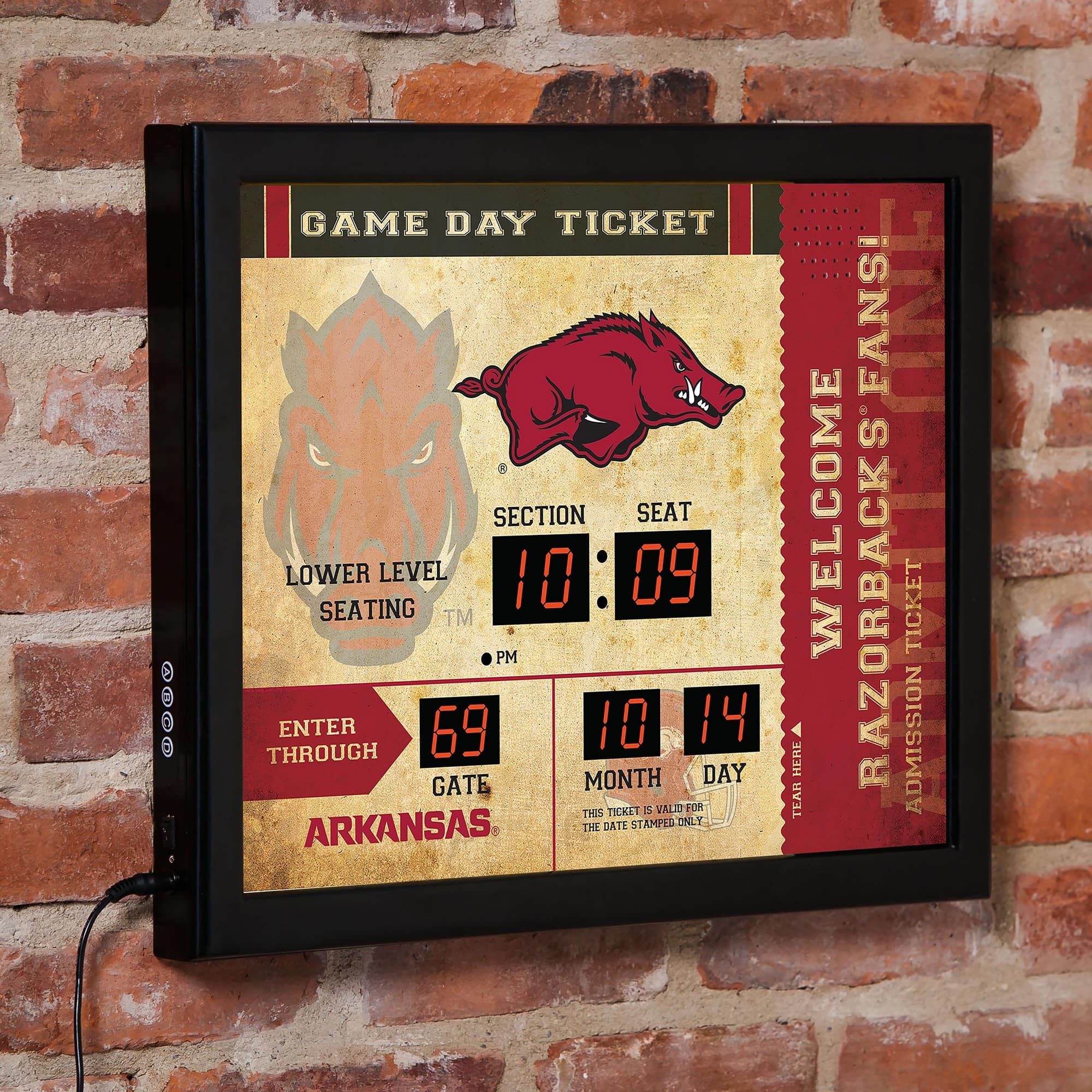 Evergreen Enterprises - Arkansas Razorbacks 15" x 19" Bluetooth Scoreboard Wall Clock - Brown
