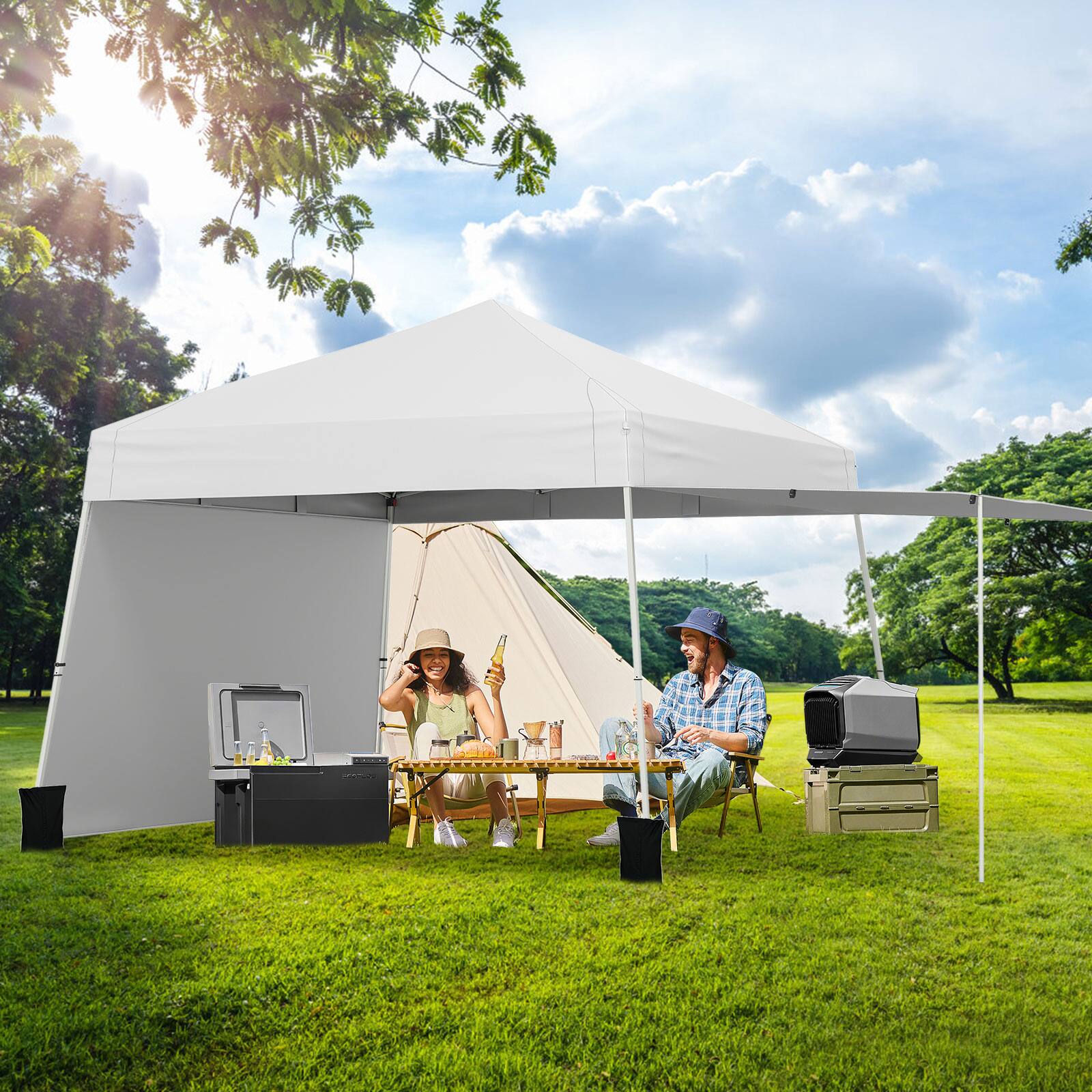 Alt View 3. Gymax - Gymax 14 X 9.2 FT Pop up Canopy Tent w/ 2 Convertible Sidewalls to Awning & Stakes White - Pink.