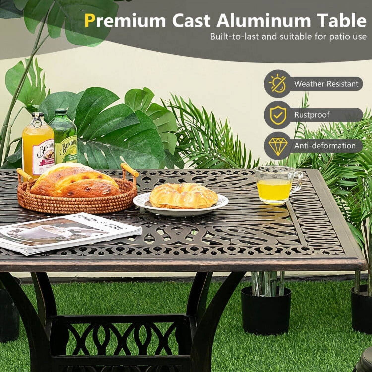Premium Cast Aluminum Table  
Built-to-last and suitable for patio use  

Weather Resistant  
Rustproof  
Anti-deformation