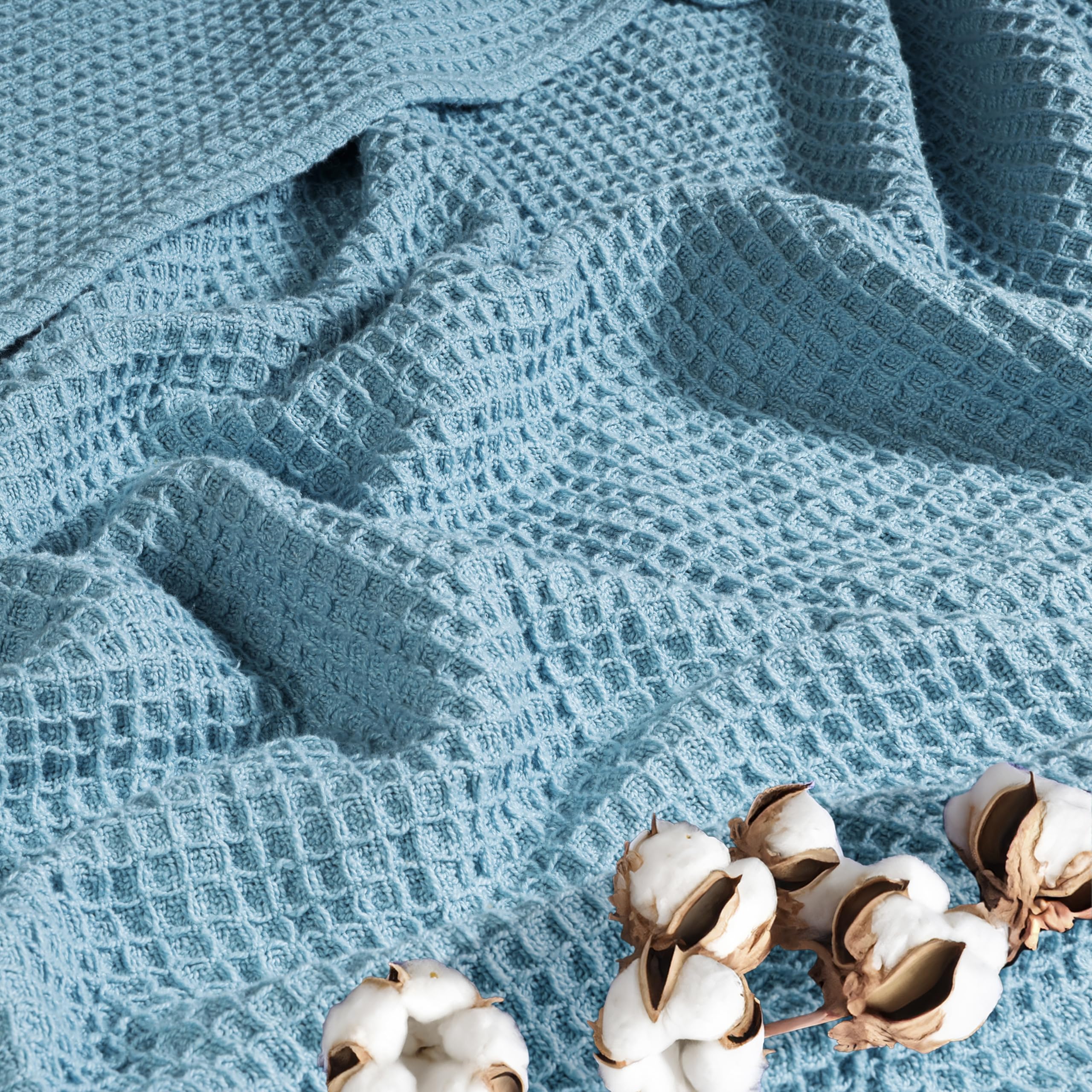 Alt View 3. Paradigms Interiors - Cotton Blankets - Waffle Weave Fall Blanket For Spring Summer Lightweight And Breathable Soft Skin-friendly - White-Queen.