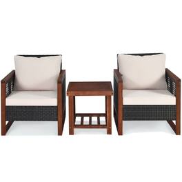 Kadyn - 3 Pcs Patio Wicker Furniture Set Outdoor Furniture Garden Conversation Sets with Washable Cushion and Acacia Wood Cof - Beige