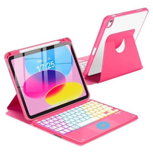 Pacoar Cade - Touchpad Case For Ipad (a16) 11th 10th Generation 360 Rotation Cover With Pencil Holder Wireless Backlit Detachable - Watermelon Red-For iPad 11th A16 11 inch /10th Ge