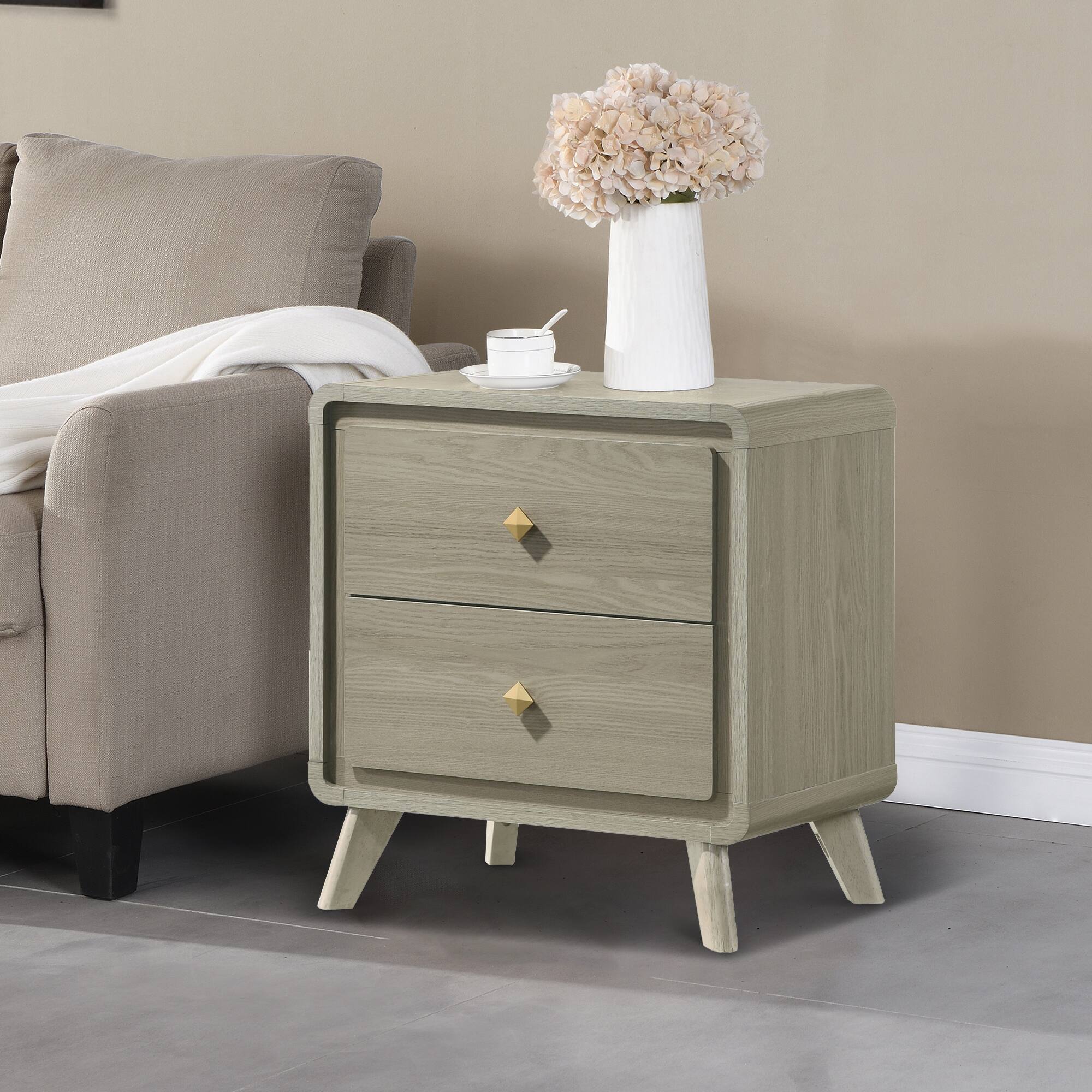 Left. Vaczon - 25" Nightstand with Storage, 2-Drawer Bedside Table for Bedroom Easy Slide - Gray.