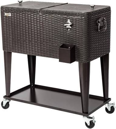 Front. Winado - 80QT Rolling Cooler Cart, Portable Bar Drink with Shelf, Beverage Pool Bottle Opener for Indoor Outdoor Patio Party - Brown.
