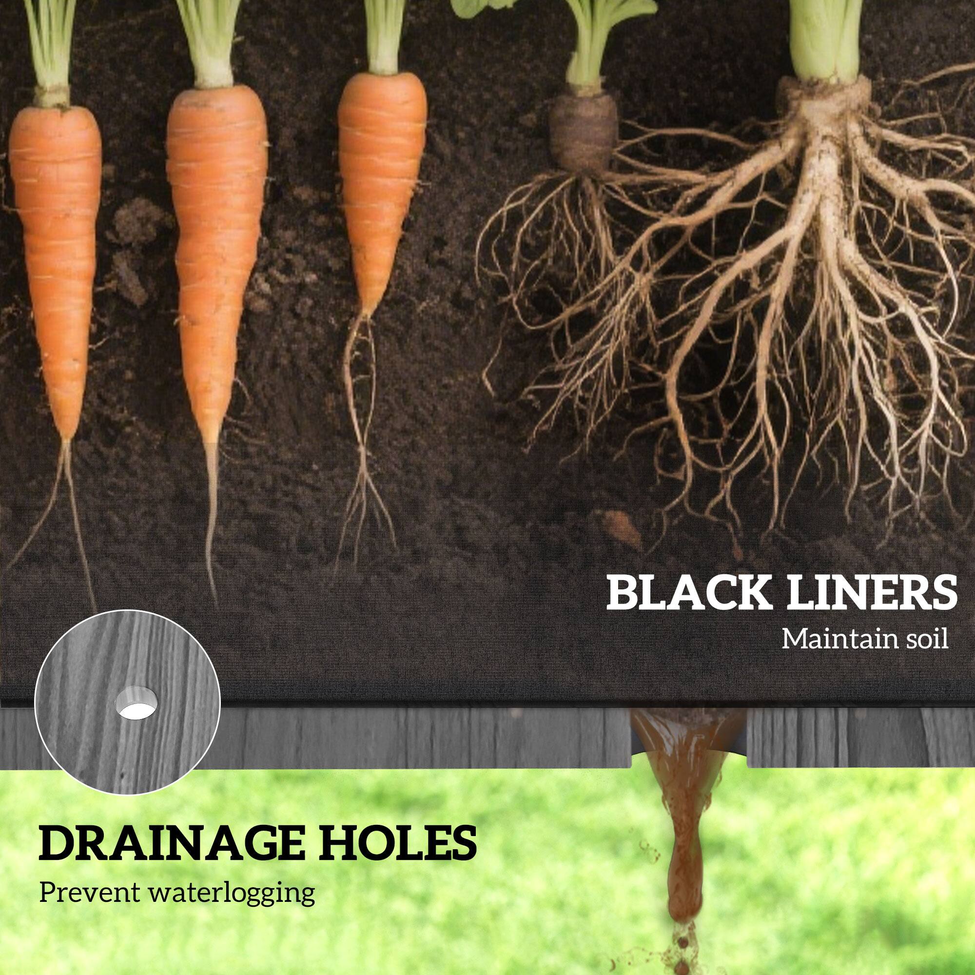 BLACK LINERS  
Maintain soil  

DRAINAGE HOLES  
Prevent waterlogging