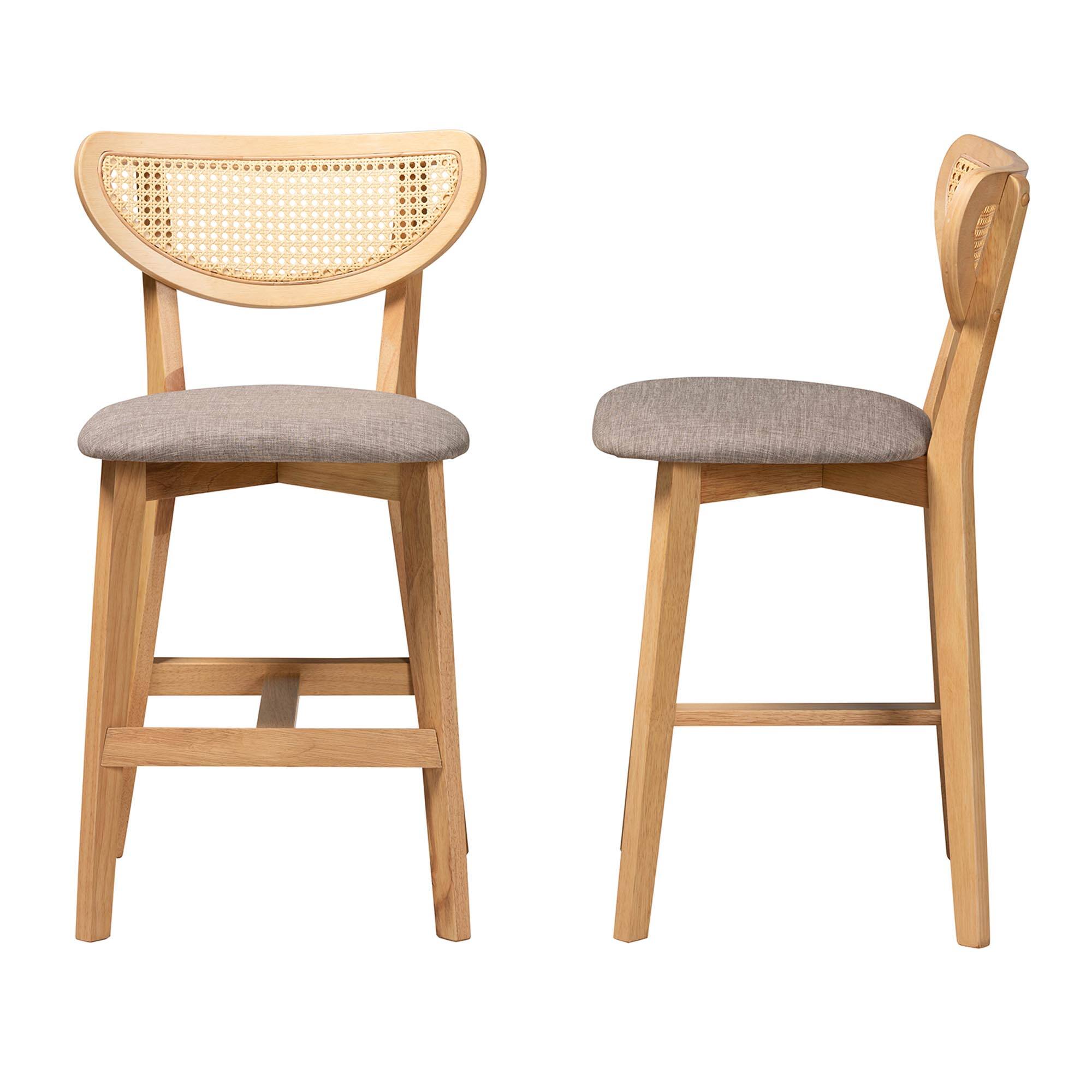 Left. Baxton Studio - Dannell Mid-Century Modern Fabric and Natural Oak Finished Wood 2-Piece Counter Stool Set - Grey/Natural Oak/Light Brown.