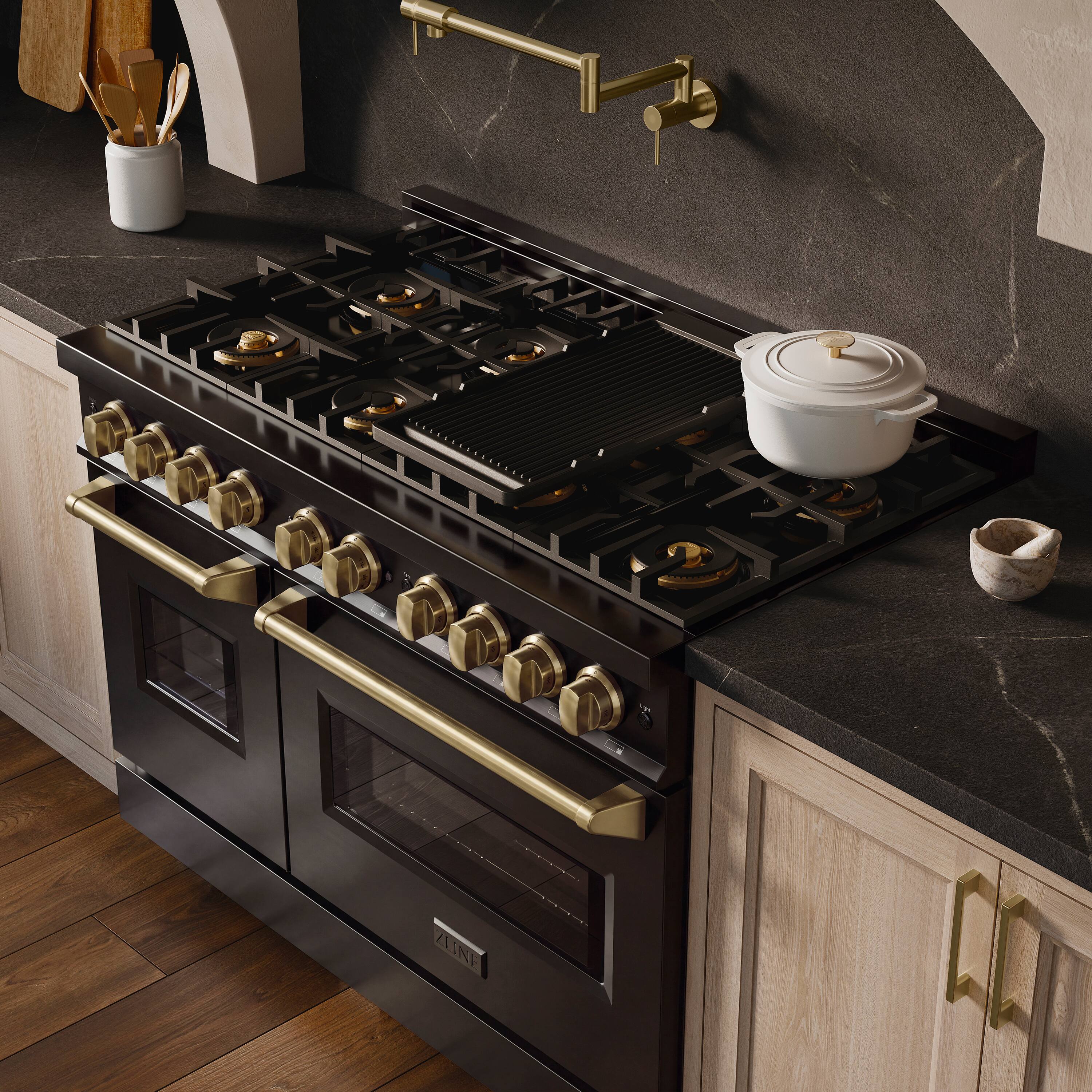 Alt View 6. ZLINE - Autograph 48 in. 6.7 cu. ft. Classic Freestanding Gas Range with DuoPro Cooktop in Black Steel and Bronze Accents - Black Stainless Steel.