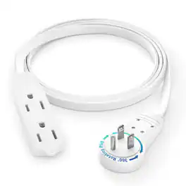 Maximm - 3 Ft 360° Rotating Flat Plug Extension Cord / Wire, 16 AWG Multi 3 Outlet, 3 Prong Grounded Wire - UL Certified - White