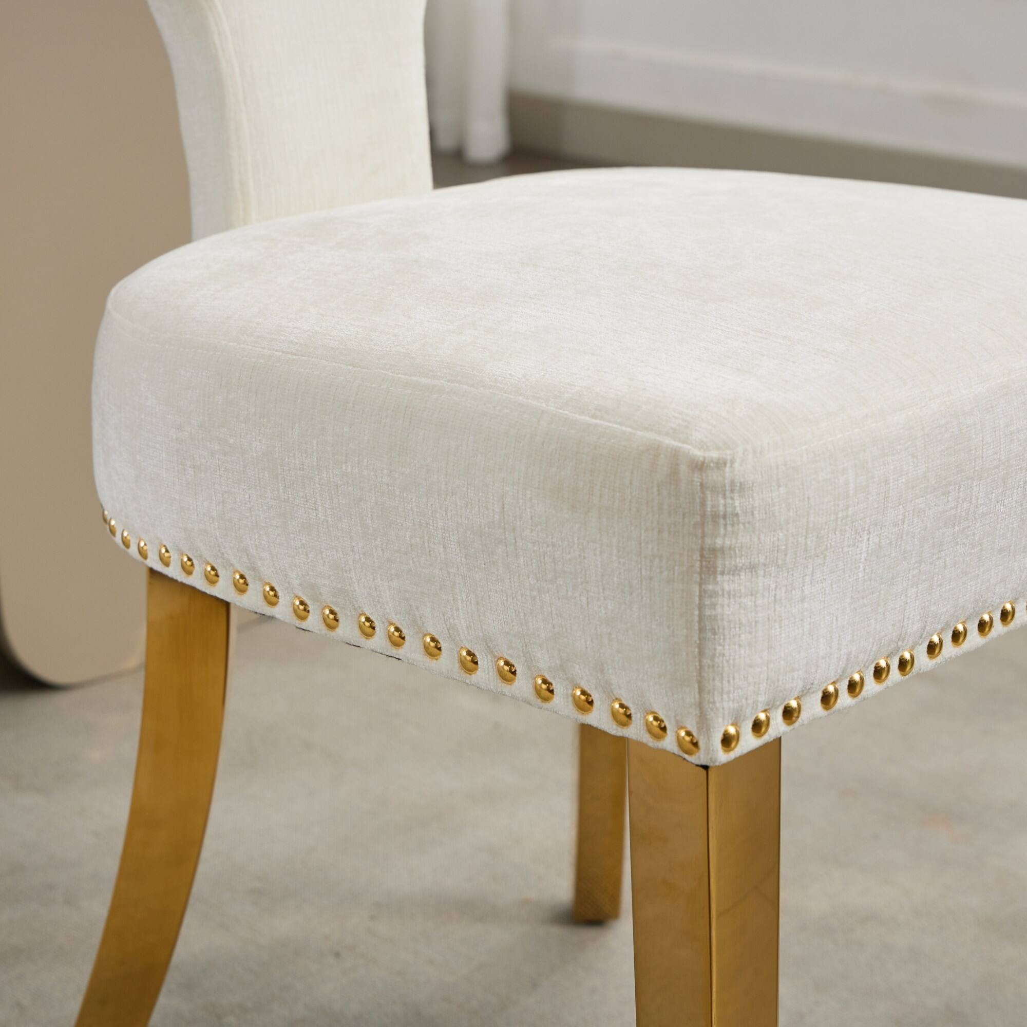 Alt View 8. GOODSILO - Modern Upholstered Dining Chairs Set of 2 with Curved Backrest and Stainless Steel Legs - Beige.