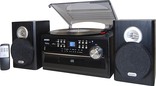 Angle. Jensen - 4W CD Stereo System with Cassette, Turntable and AM/FM Radio - Black.