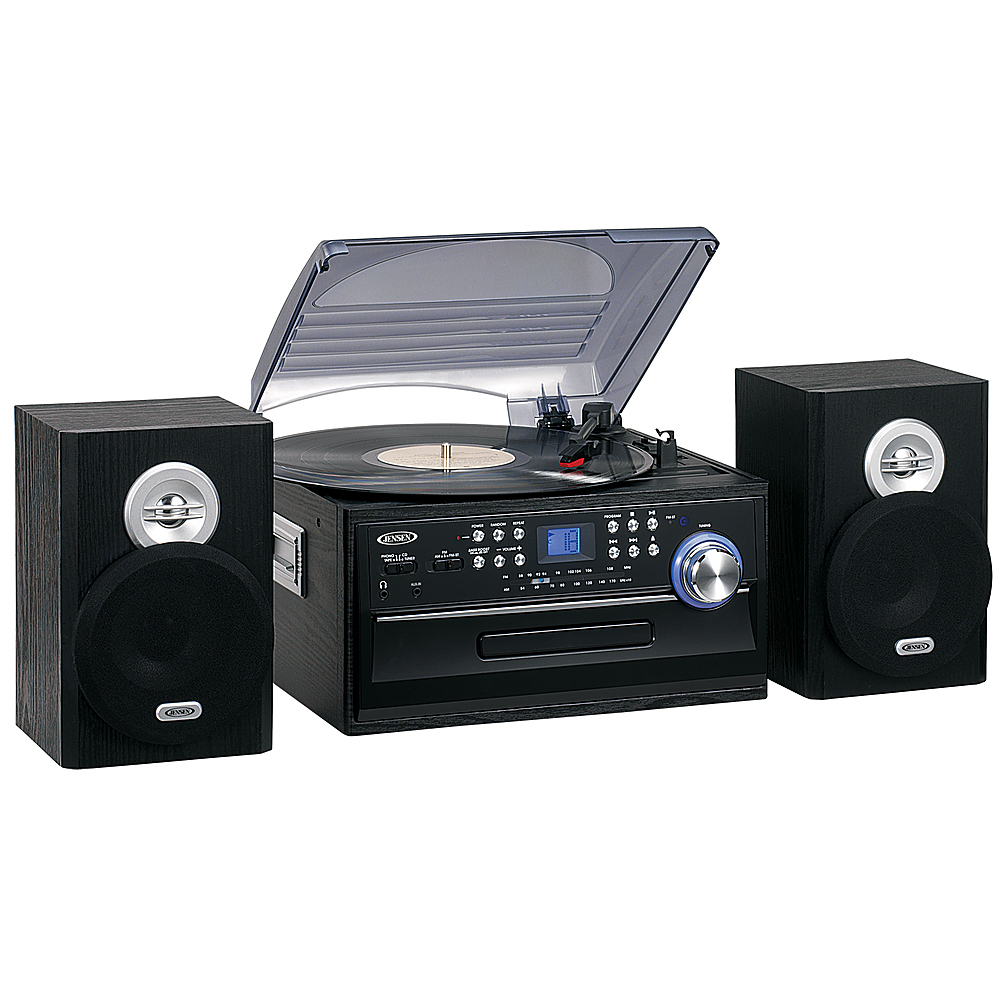 Jensen 4W CD Stereo System with Cassette, Turntable and AM/FM Radio Black  JTA-475B - Best Buy