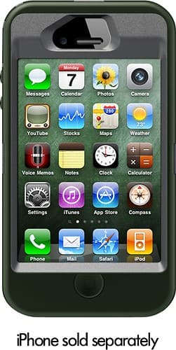 Front Standard. Otterbox - Defender Series Case with Holster for Apple iPhone 4/4S - Gunmetal Gray/Green.