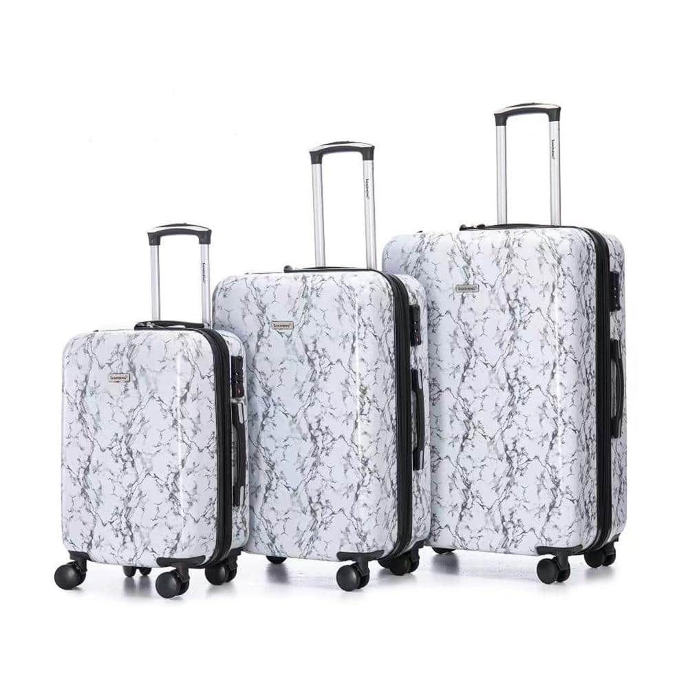 BreeBe - 3-Piece Luggage Set 20/24/28", PC Hard Shell Suitcases with Universal Wheels, Password Lock, Large Capacity & Easy Carry - White,Gray