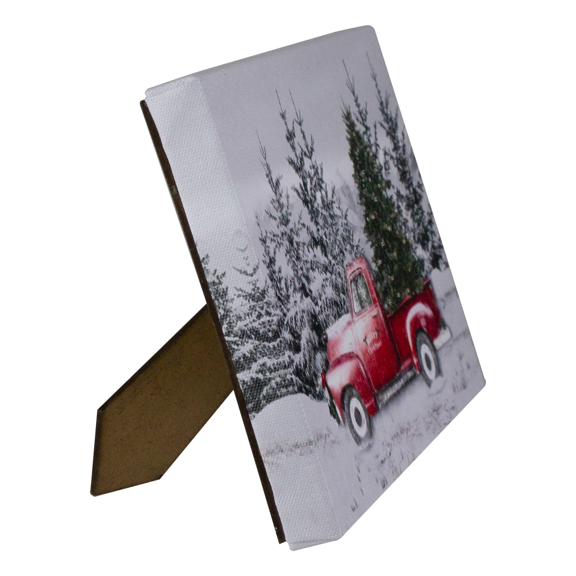 Alt View 1. Northlight - Lighted Christmas Tree in a Red Truck Canvas Art - 8" - Green.