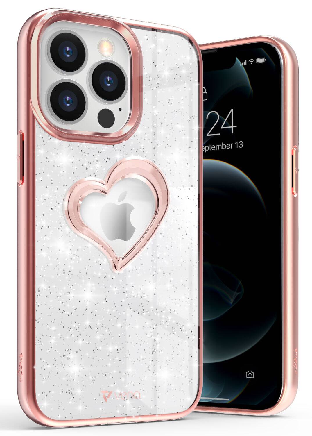 Vena - vLove Glitter Heart Case for Apple iPhone 13 Pro - Rose Gold - Multicolored