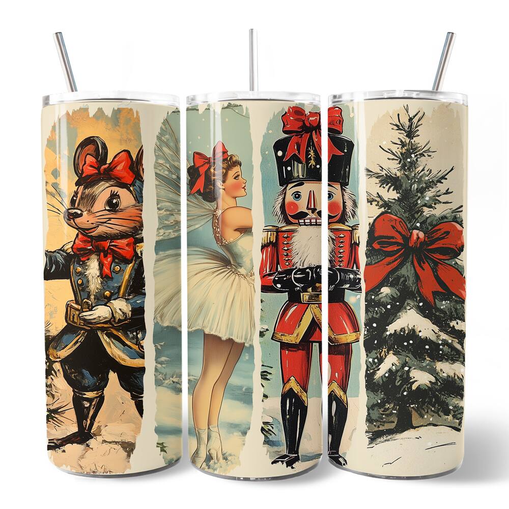Front. OrnamentallyYou - Coquette Ballet and Nutcracker 20oz Tumbler With Lid and Stainless Steel Straw - Multicolored.