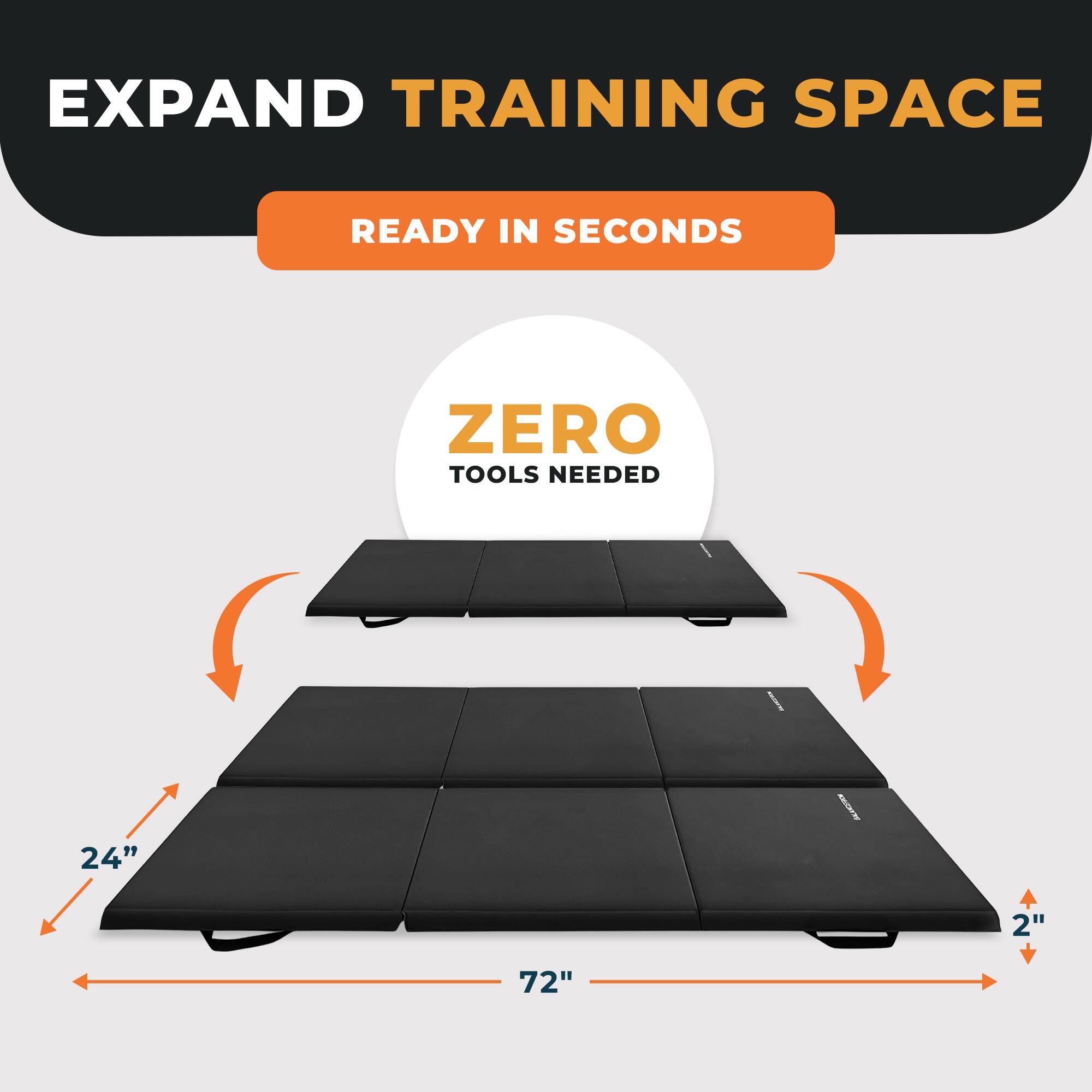 EXPAND TRAINING SPACE  
READY IN SECONDS  
ZERO TOOLS NEEDED  
24" x 2" x 72"